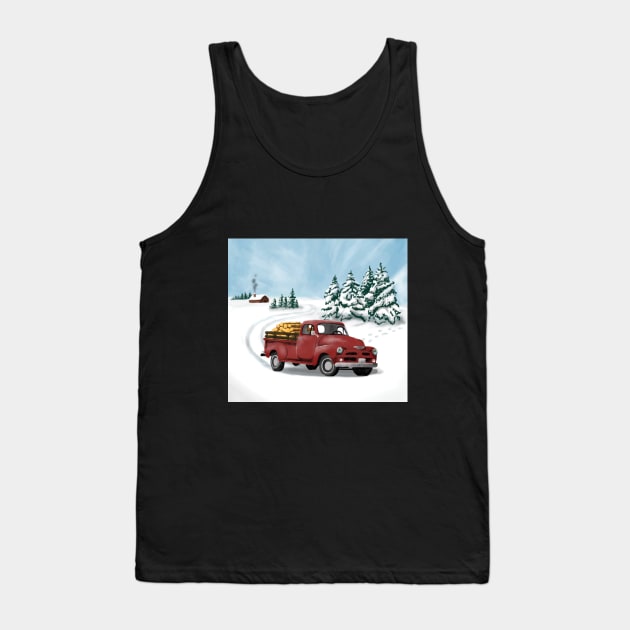 Little Red Truck gathering wood in winter Tank Top by CarynsCreations